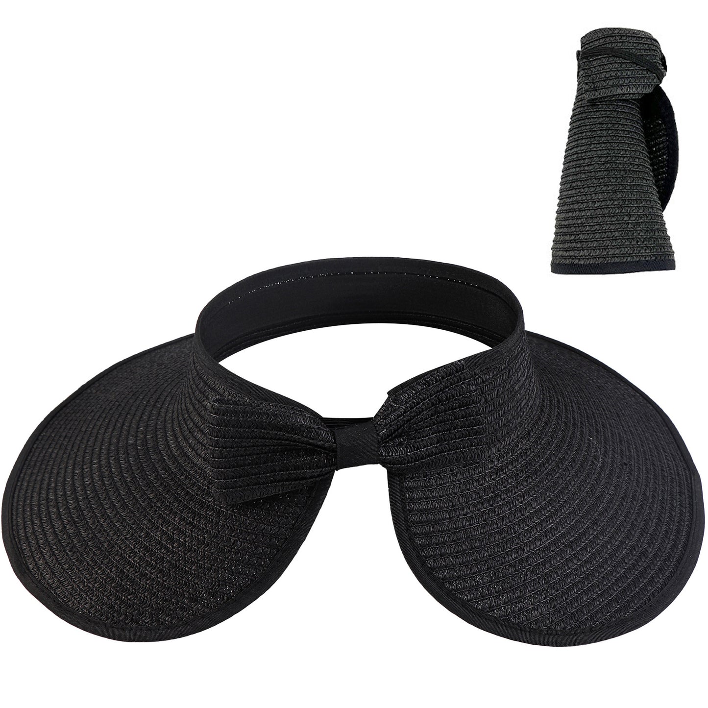 Women's Solid Color Cute Bow Design Wide Brim Straw Hat
