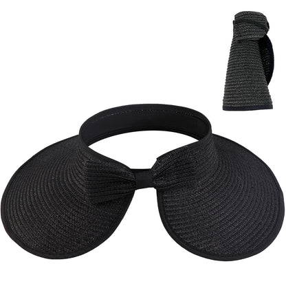 Women's Solid Color Cute Bow Design Wide Brim Straw Hat