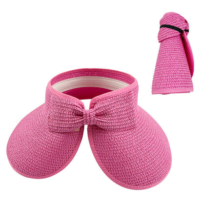 Women's Solid Color Cute Bow Design Wide Brim Straw Hat
