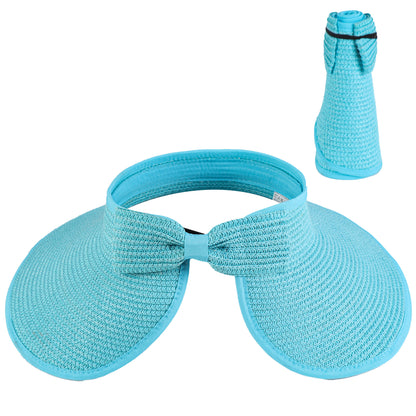 Women's Solid Color Cute Bow Design Wide Brim Straw Hat