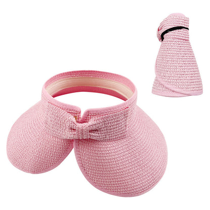 Women's Solid Color Cute Bow Design Wide Brim Straw Hat