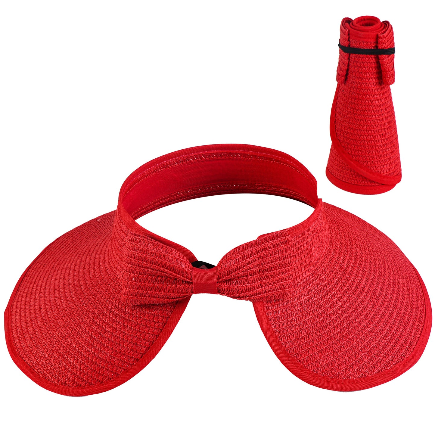 Women's Solid Color Cute Bow Design Wide Brim Straw Hat