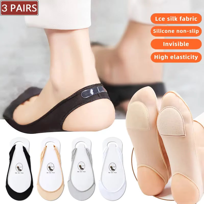 4 Pairs Invisible Summer Silicone Non-Slip Boat Socks for High Heels
