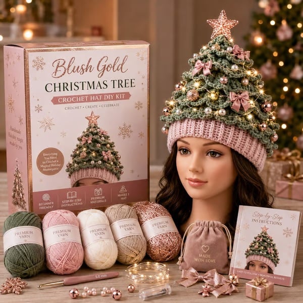 🎄Complete Light-Up Christmas Tree Crochet Hat DIY Kit