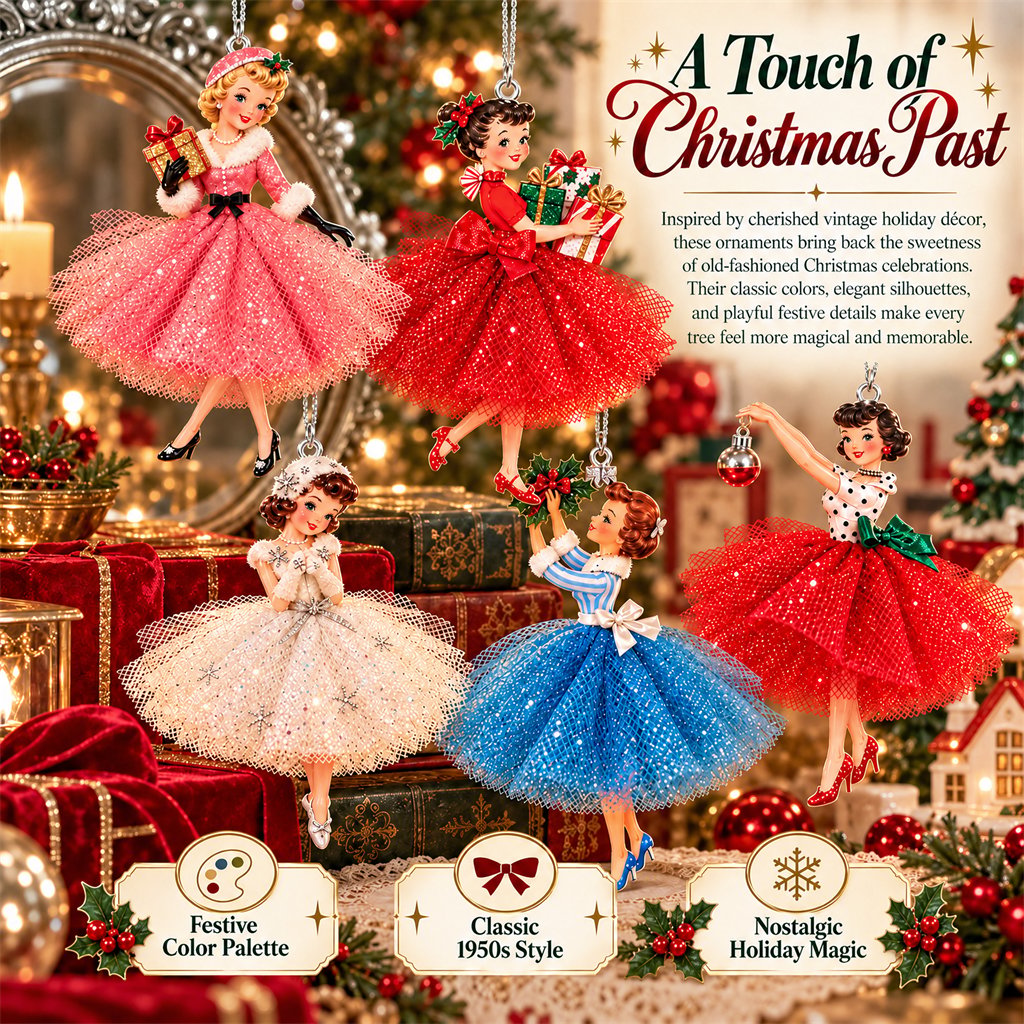 Vintage Christmas Lady Ornaments – 1950s-Inspired Holiday Charm 🎄