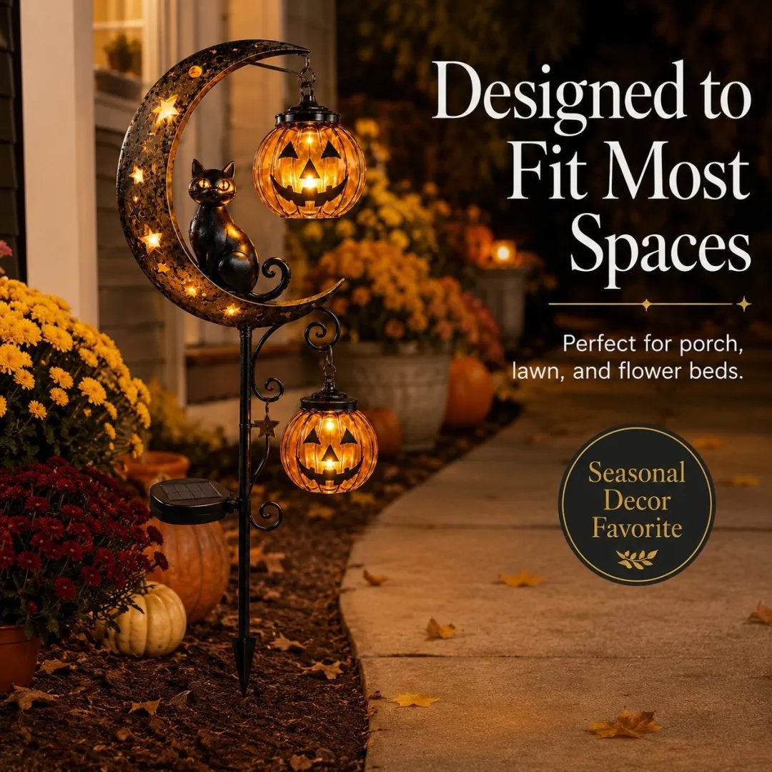 (🎁Halloween Early Bird Special Sale 49% OFF)🎃🐈🌙Pumpkin Moon Garden Stake Light