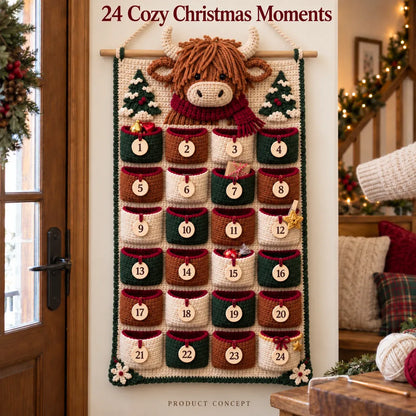 ⏳ 🧶 DIY Crochet Advent Calendar Kit | 24 Refillable Pockets, 4 Christmas Characters & Complete Crochet Materials 🎄