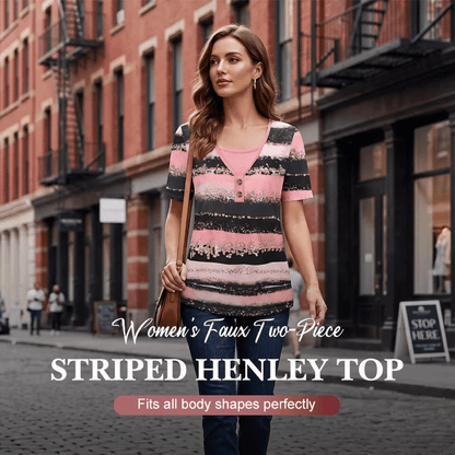 Faux Two-Piece Striped Top – Henley, Casual