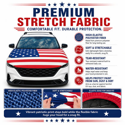 🇺🇸 Universal American Hood Flag Cover 🔥 Secure Buckle Design for Stable Highway Driving 🦅 Fits Most Cars, SUVs & Pickups[Buy 2 Free Shipping]