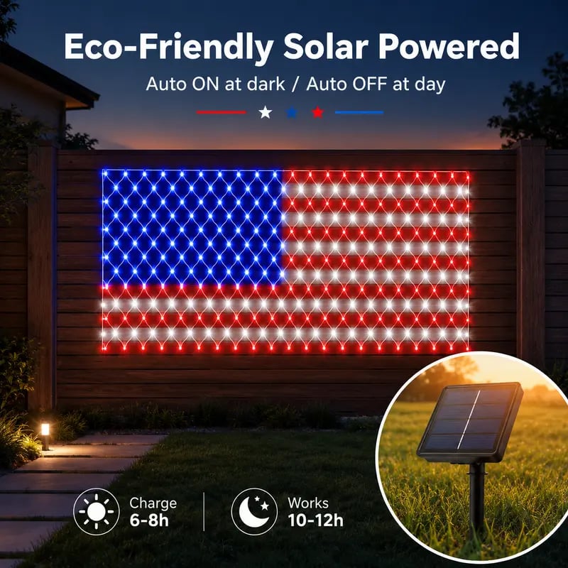 ⚡Hot Sales 🔥Solar American Flag Lights Outdoor American Flag Net Lights