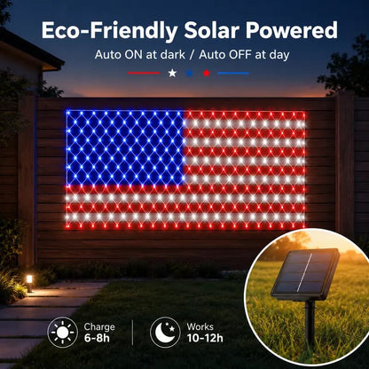 ⚡Hot Sales 🔥Solar American Flag Lights Outdoor American Flag Net Lights