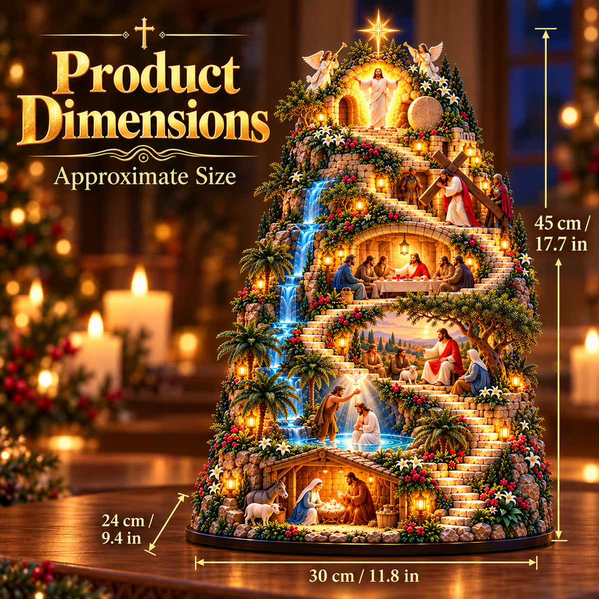 ✝️ The Journey of Faith™ – Lighted 3D Jesus Life Story Mountain with 6 Sacred Biblical Scenes