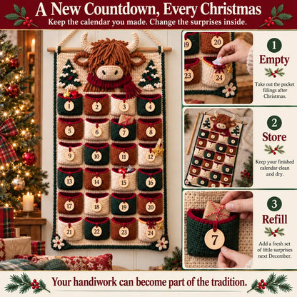 ⏳ 🧶 DIY Crochet Advent Calendar Kit | 24 Refillable Pockets, 4 Christmas Characters & Complete Crochet Materials 🎄