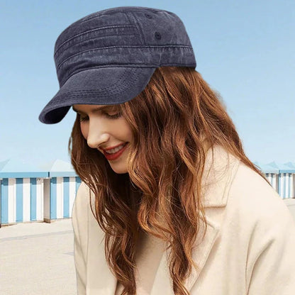 🧢Flat-Top Duckbill Cap – Fashionable, Breathable, Distressed