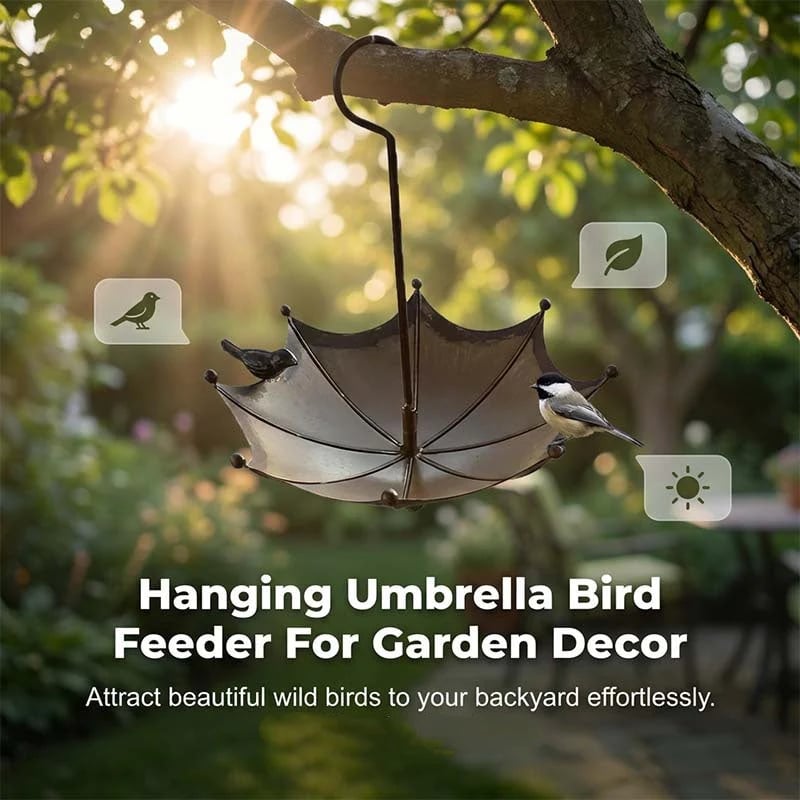 🐦 49% OFF NOW! ✨ Hanging Umbrella Bird Feeder & Bath – Dual-Use, Rust-Resistant, Vintage Style & Perfect for Garden Decor ☂️