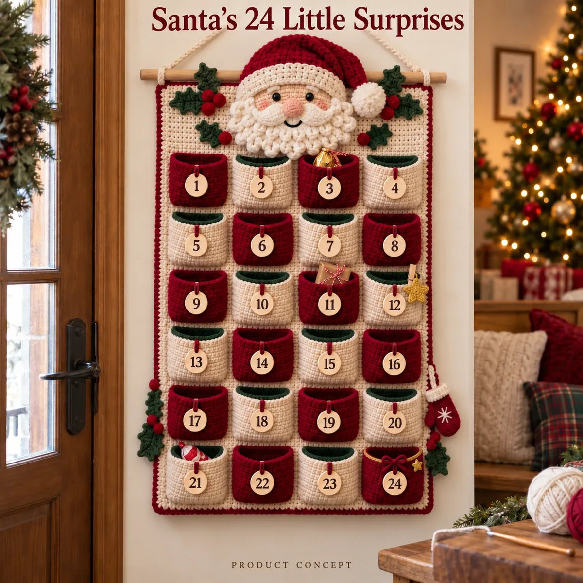 ⏳ 🧶 DIY Crochet Advent Calendar Kit | 24 Refillable Pockets, 4 Christmas Characters & Complete Crochet Materials 🎄