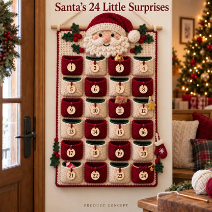 ⏳ 🧶 DIY Crochet Advent Calendar Kit | 24 Refillable Pockets, 4 Christmas Characters & Complete Crochet Materials 🎄