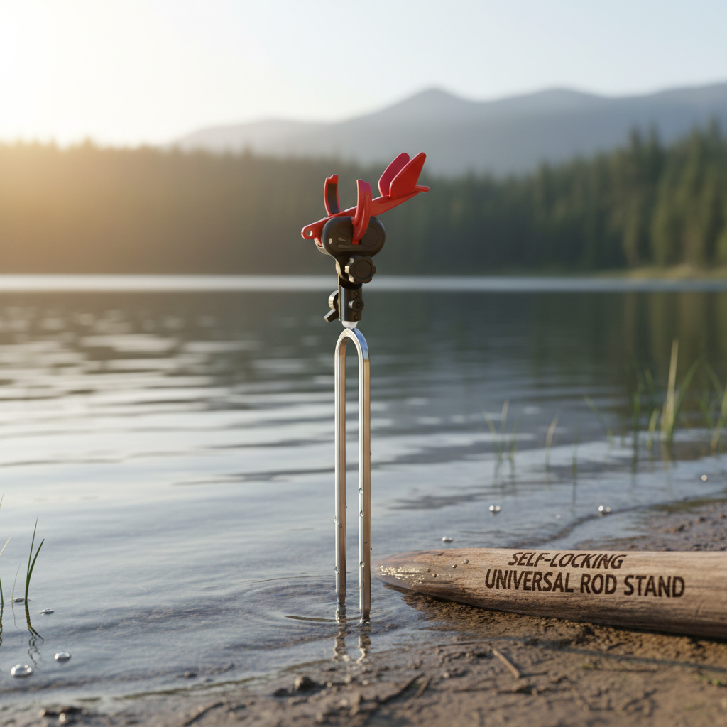 Adjustable fishing rod holder with ground spike for shore fishing