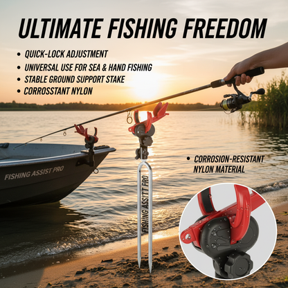 Adjustable fishing rod holder with ground spike for shore fishing
