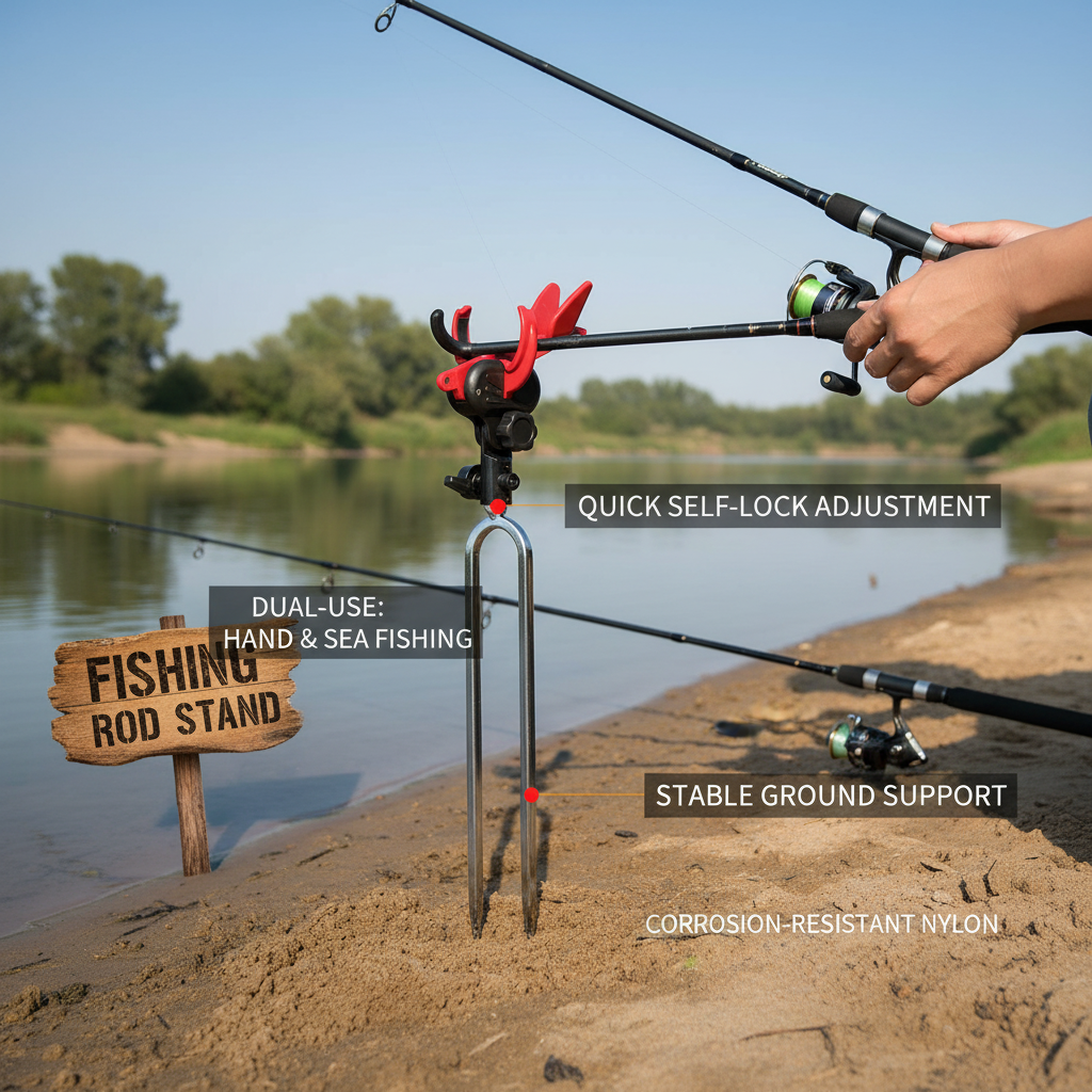 Adjustable fishing rod holder with ground spike for shore fishing