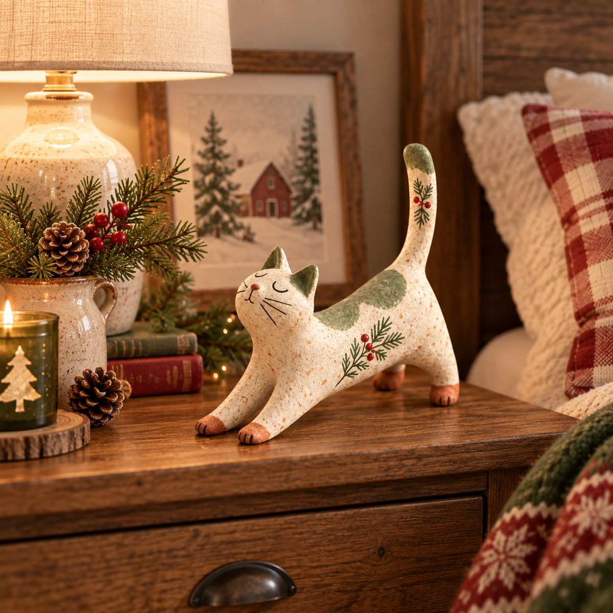 🐈🎄 Woodland Christmas Cat Figurine - a cosy little woodland friend for your holiday home