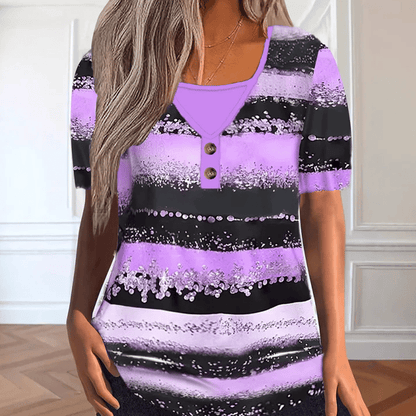 Faux Two-Piece Striped Top – Henley, Casual