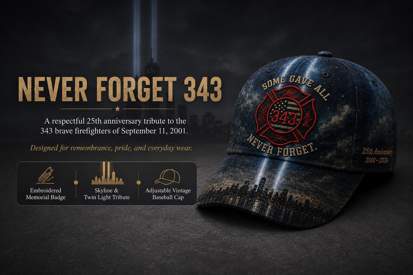 🔥Last Day 49% OFF – Never Forget 343 Memorial Cap – Embroidered Tribute Design🧢(Breathable & Lightweight Comfort & Unisex Fit)