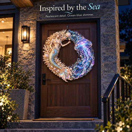🌊 Ocean Enchantment – Lighted Mermaid & Jellyfish Wreath