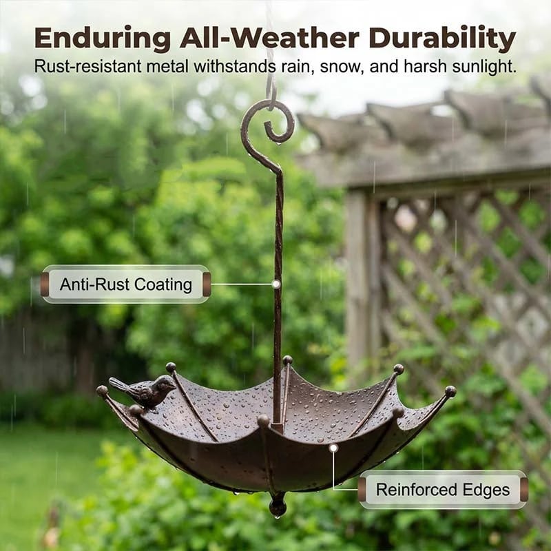 🐦 49% OFF NOW! ✨ Hanging Umbrella Bird Feeder & Bath – Dual-Use, Rust-Resistant, Vintage Style & Perfect for Garden Decor ☂️