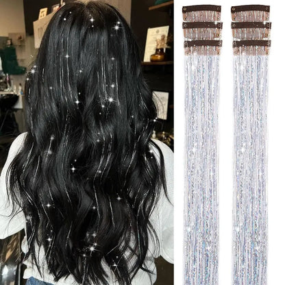 ✨ Clip in Hair Tinsel 24 Inch | 6 Pcs Glitter Fairy Hair Extensions 🥳