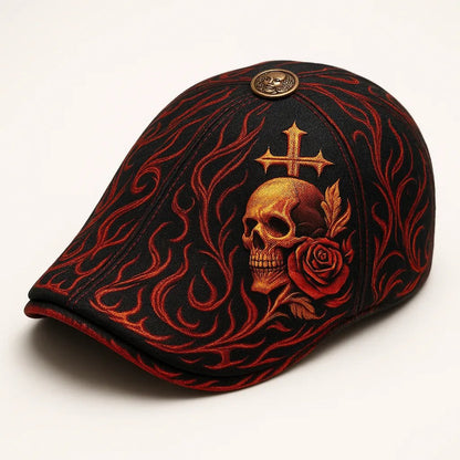 🔥Last Day 50% OFF 💀Handcrafted Skull & Thorn embroidered Flat Cap