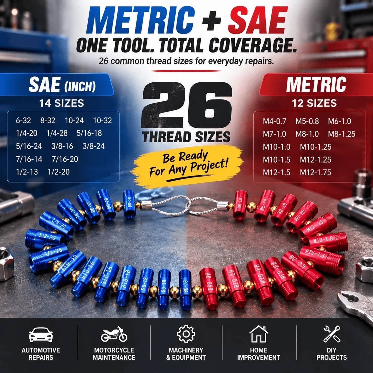 🔩 26-Piece Nut & Bolt Thread Gauge Set