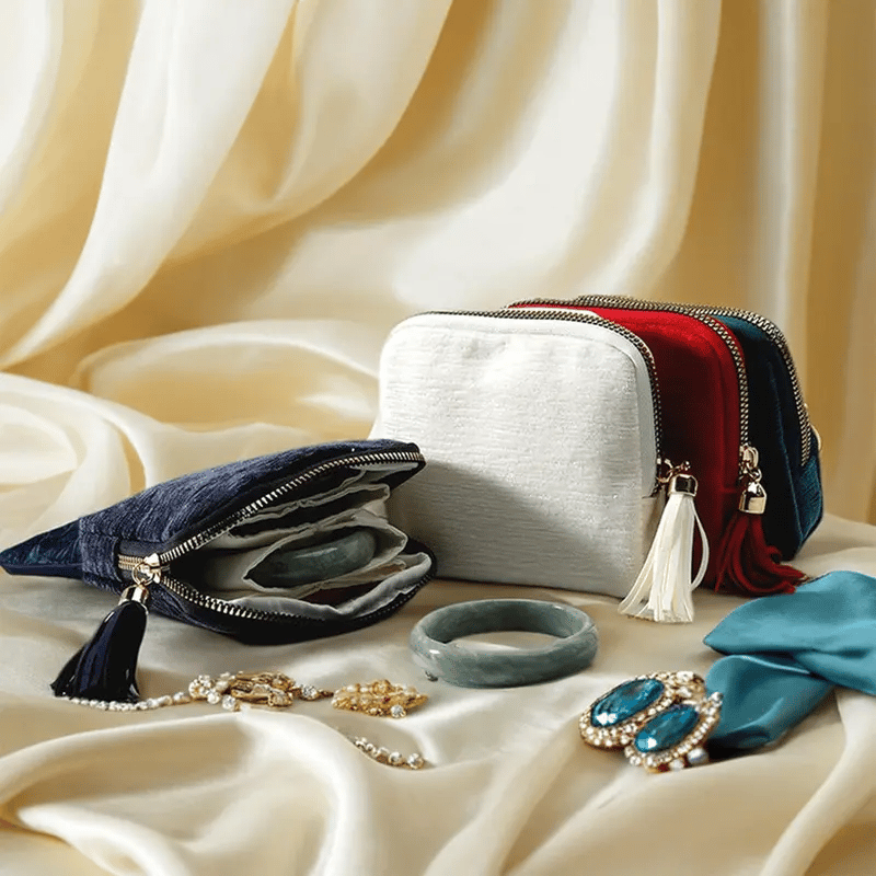 Jewelry Zippered Pocket Case Travel Jewelry Bag Portable Organizer