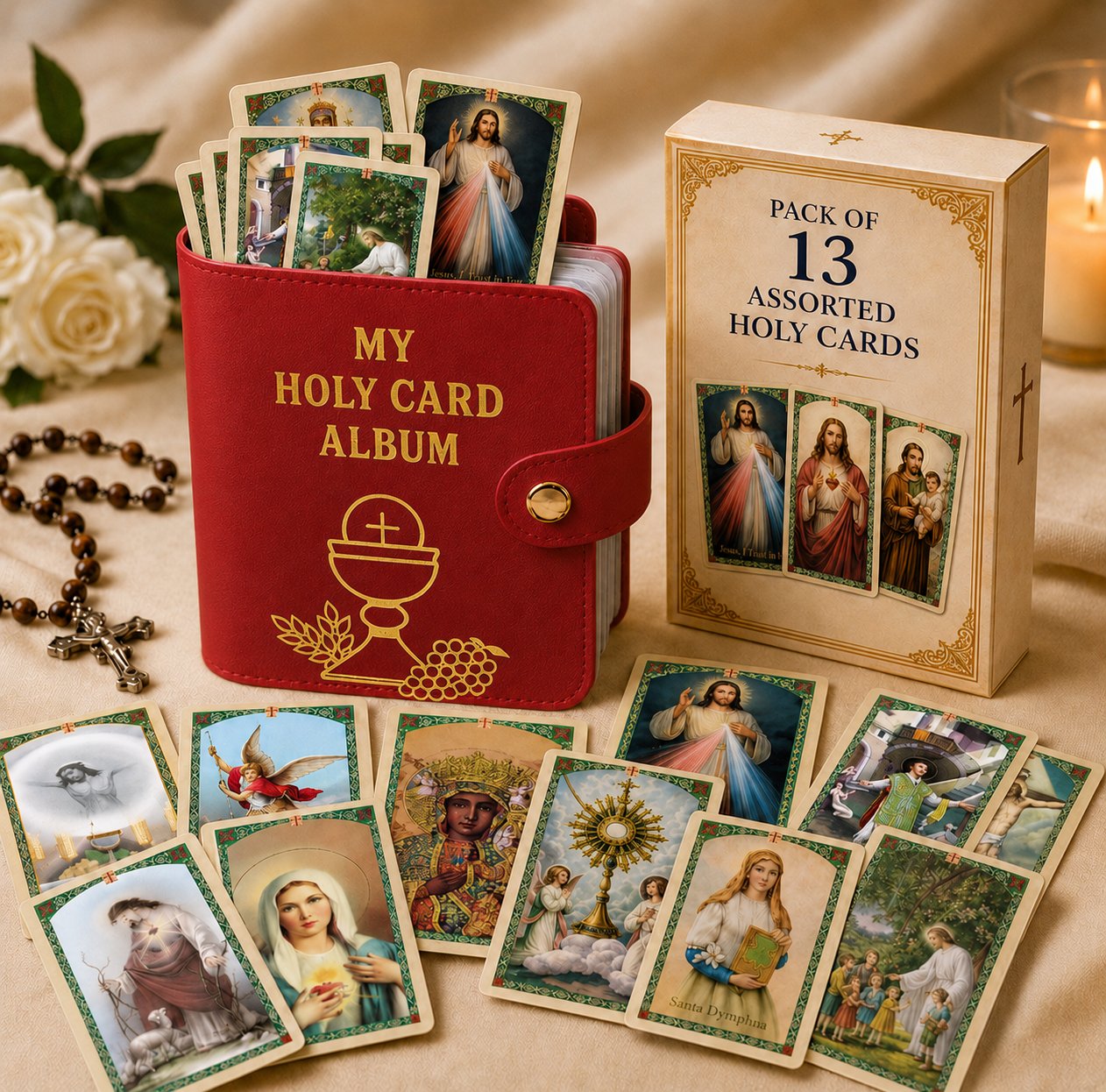 ✝️ Catholic Genuine Leather Holy Card Holder – Pocket Prayer Card Organizer with Snap Closure🙏