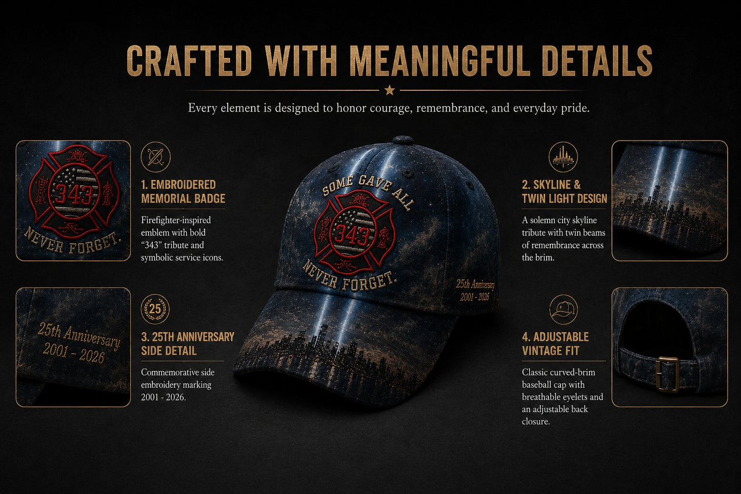 🔥Last Day 49% OFF – Never Forget 343 Memorial Cap – Embroidered Tribute Design🧢(Breathable & Lightweight Comfort & Unisex Fit)