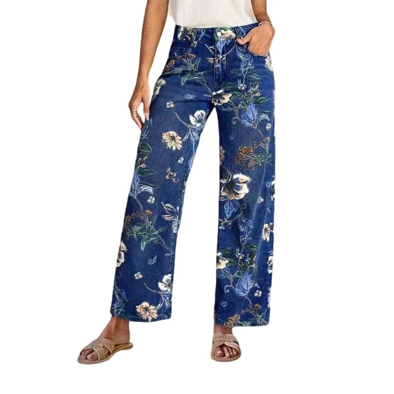 🌸 Women's Floral Print Straight-Leg Jeans – Stretchy denim, vintage vibe & perfect for everyday casual chic ✨