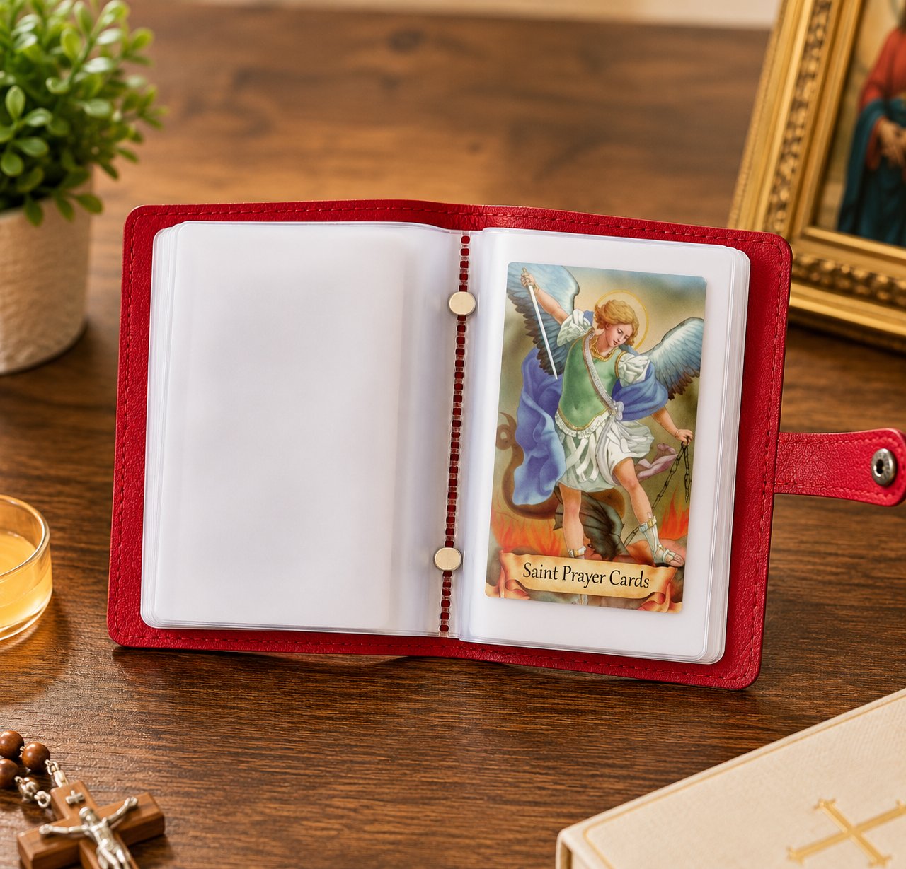 ✝️ Catholic Genuine Leather Holy Card Holder – Pocket Prayer Card Organizer with Snap Closure – dailyardsupply