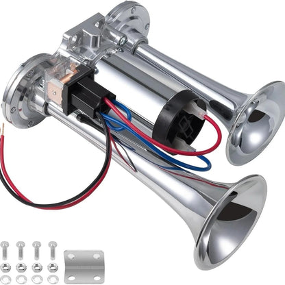 🚗🔧2026 Upgraded 12V Dual Air Horn Kit – 130DB Super Loud Dual Horn with Compressor for Cars, Trucks, SUVs, Boats & More