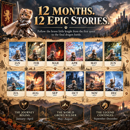 🐱 2027 Knight Cat vs. The Dragon Wall Calendar | 12 Fantasy Scenes