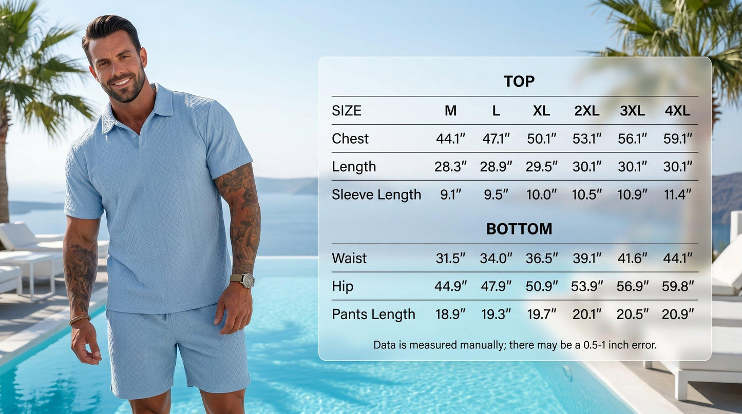 ⚡Hot Sales 49% OFF🔥Men's Solid Polo Shirt & Drawstring Waist Shorts Set Cozy Breathable Two-piece Outfits for Daily Outdoor Wear