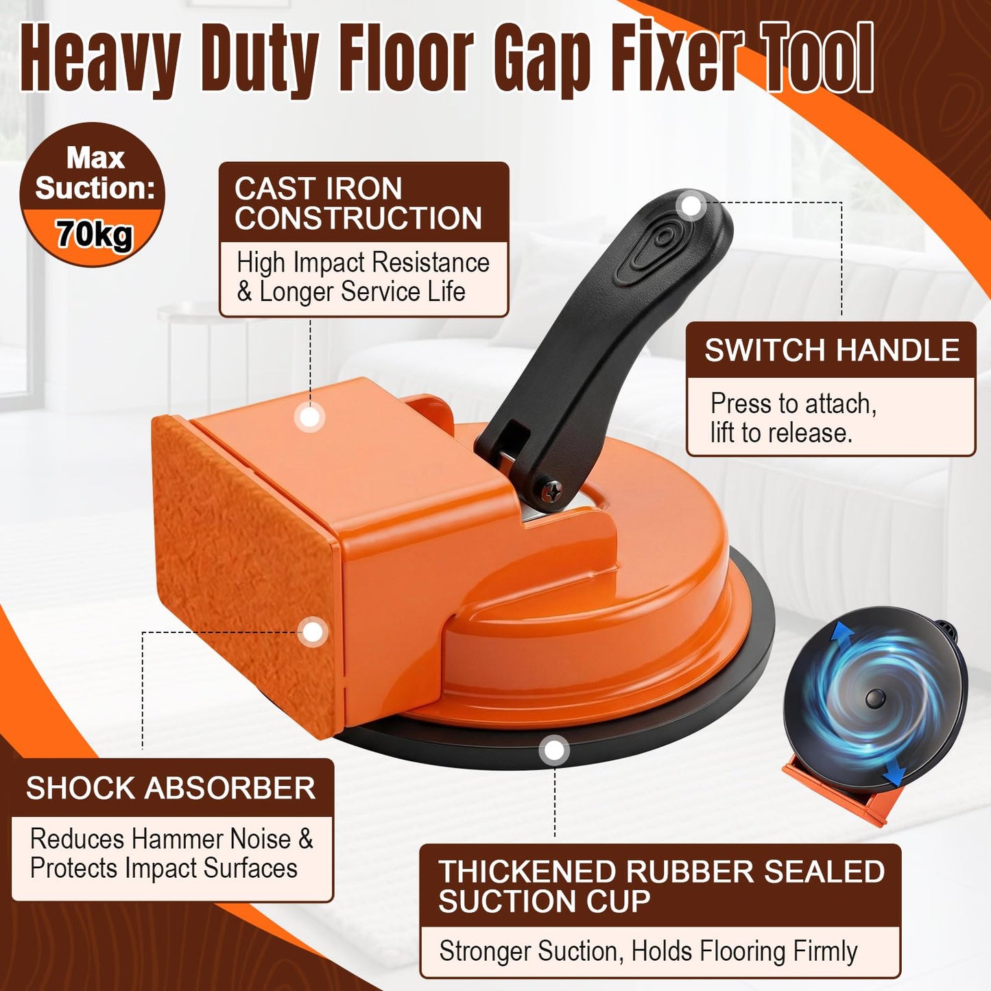 Heavy Duty Floor Gap Fixer Tools with Suction Cup & 5 Non-Slip Pads