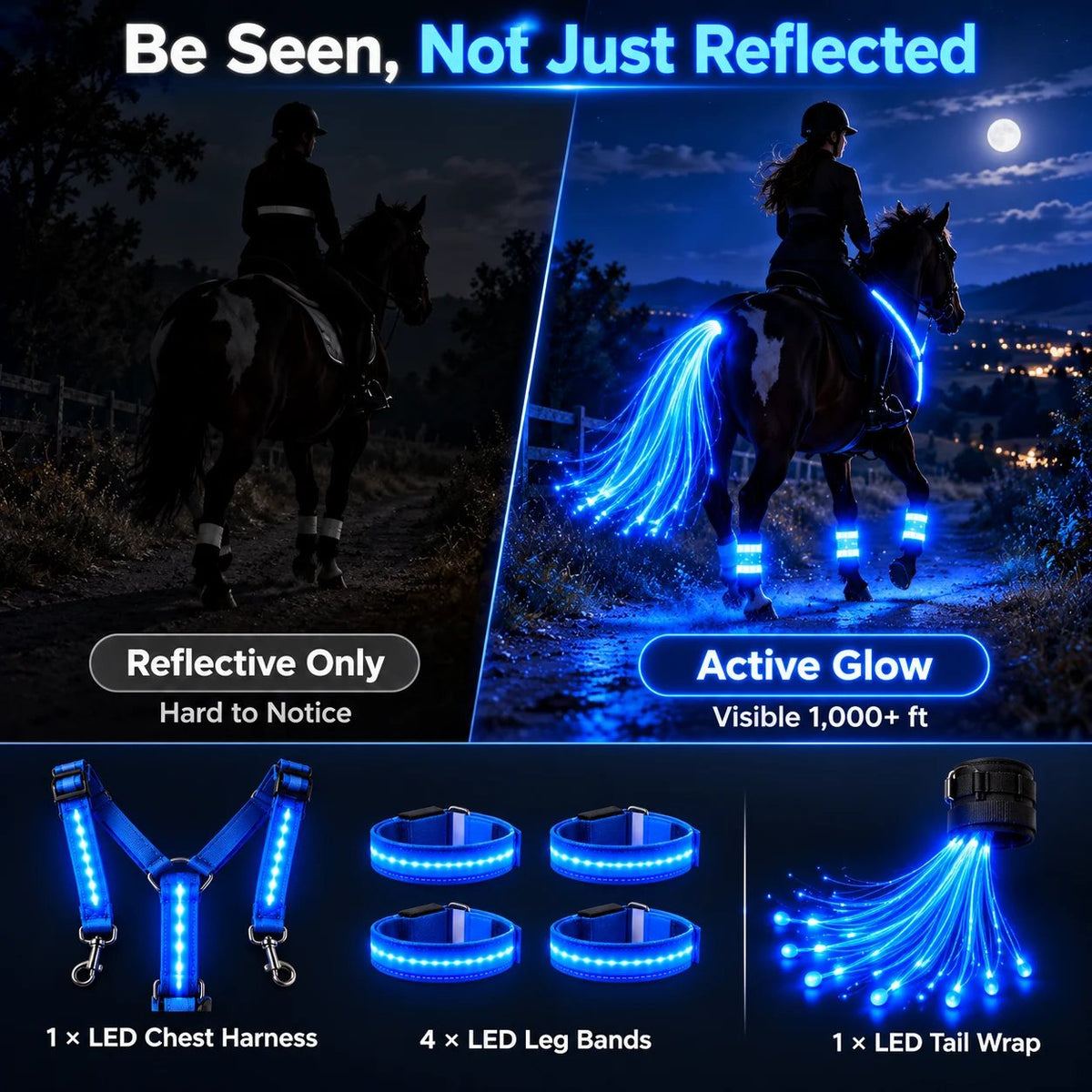 🐎Horse LED Night Glow Protection Gear 6-Piece Full Set
