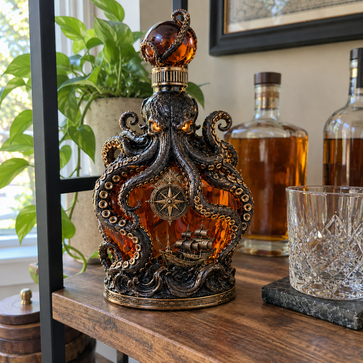 🐙Kraken Voyage Octopus Whiskey Decanter | Gothic Nautical Bar Centerpiece