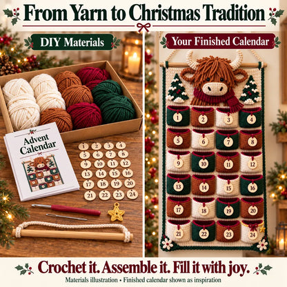 ⏳ 🧶 DIY Crochet Advent Calendar Kit | 24 Refillable Pockets, 4 Christmas Characters & Complete Crochet Materials 🎄
