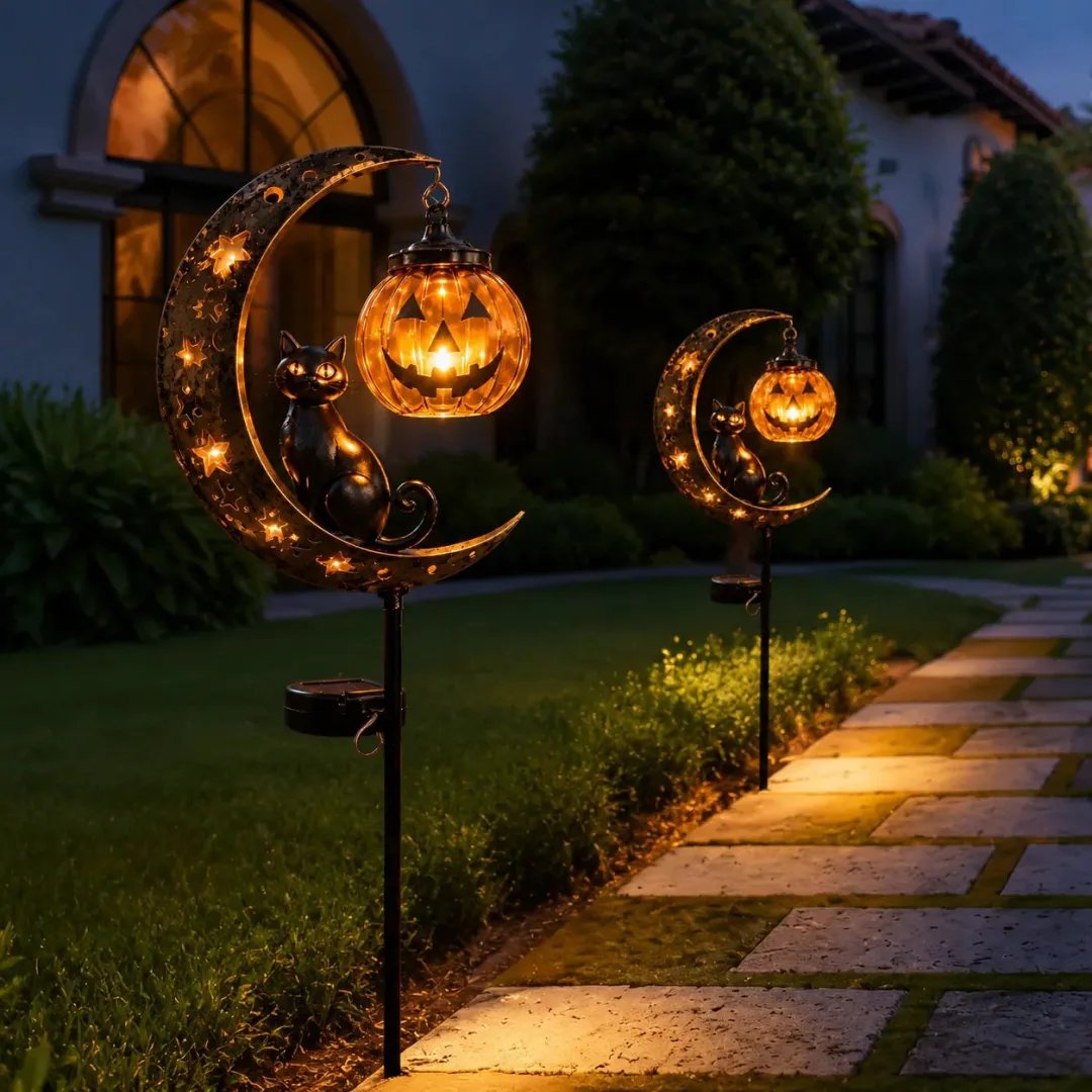 (🎁Halloween Early Bird Special Sale 49% OFF)🎃🐈🌙Pumpkin Moon Garden Stake Light