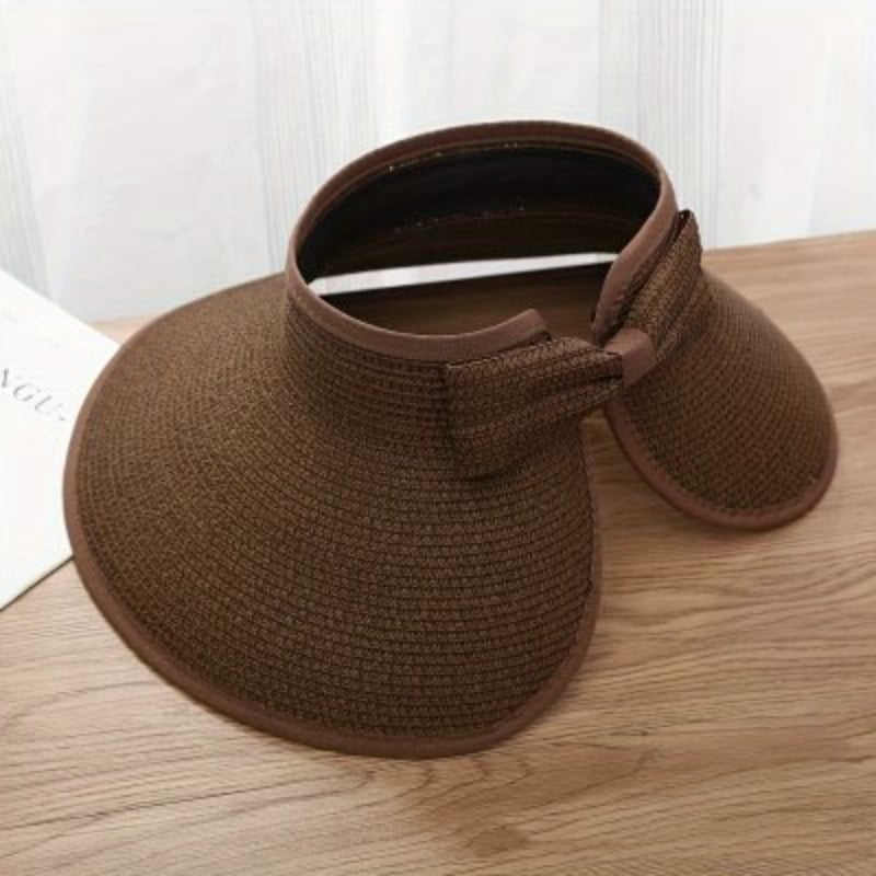 Women's Solid Color Cute Bow Design Wide Brim Straw Hat