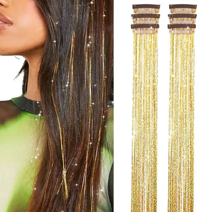 ✨ Clip in Hair Tinsel 24 Inch | 6 Pcs Glitter Fairy Hair Extensions 🥳