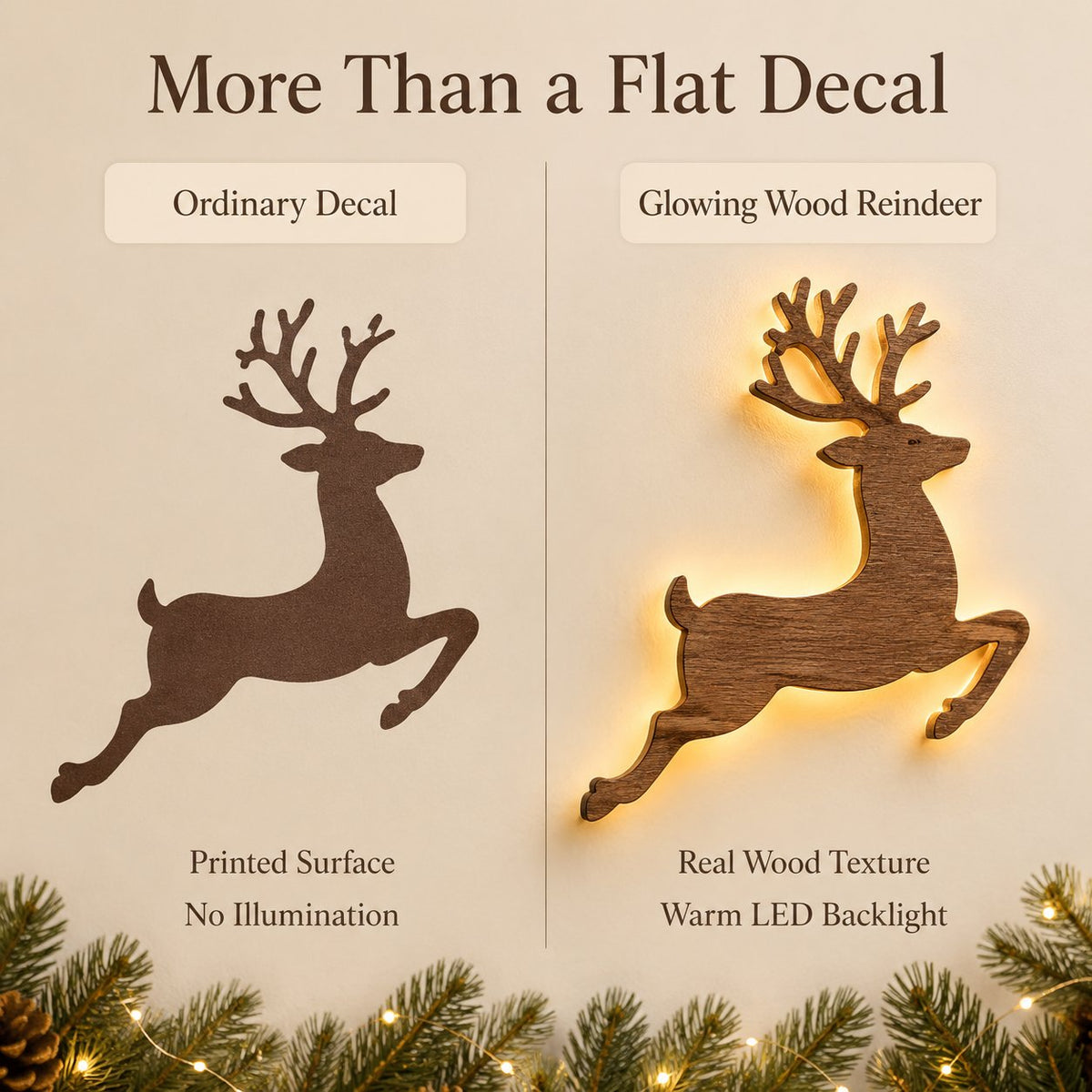 ✨Light-Up Wooden Reindeer | Warm Amber Glow | Zero-Tool Holiday Magic