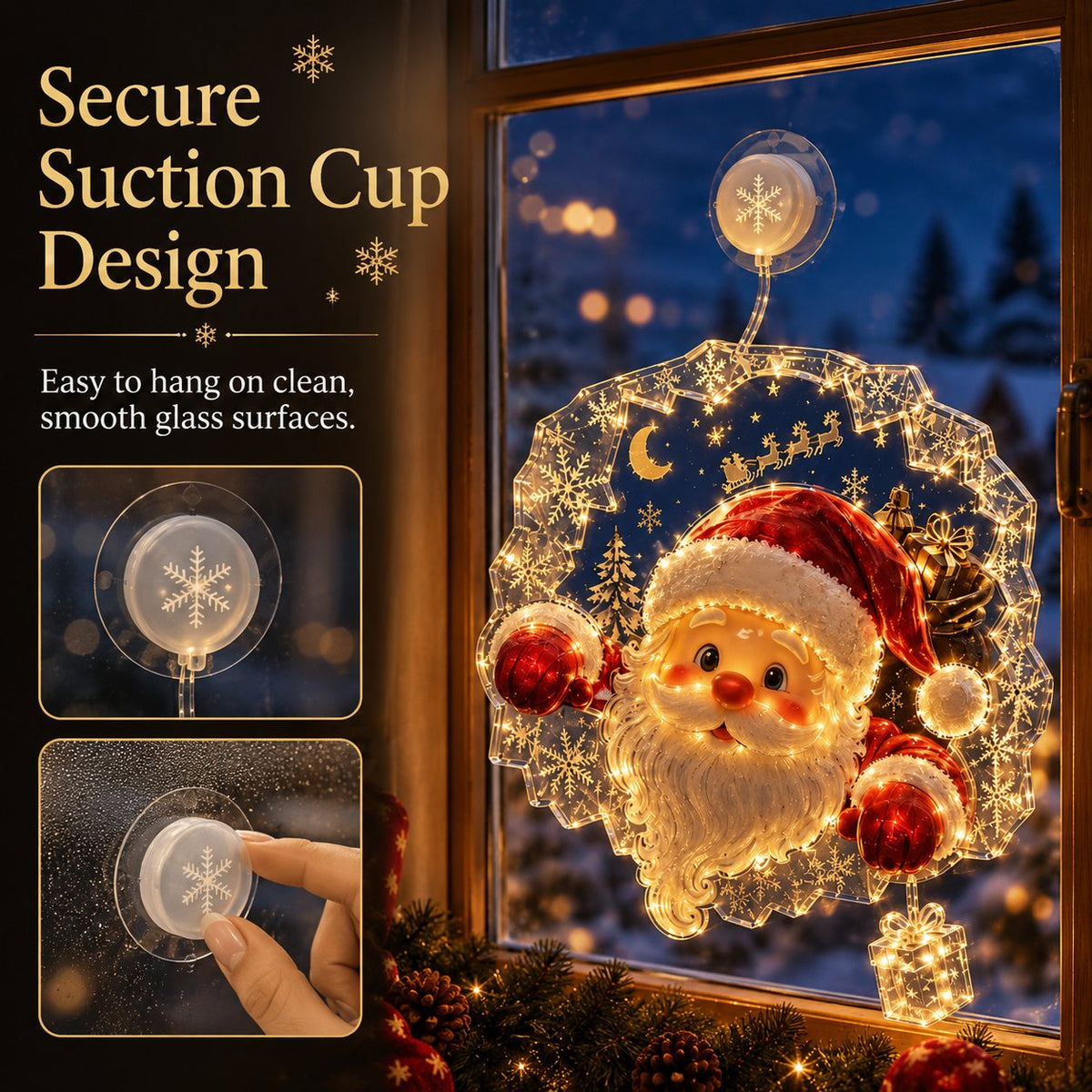 ✨⏳ Last Day 49% OFF – 🎄Lighted Christmas Window Decoration with Suction Cup | Warm LED Window Light with Double-Layer Design & Multiple Festive Styles ✨
