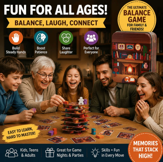📚🎲Cooperative Stacking Game | Skill & Balance Card and Book Tower Game in Travel Tin